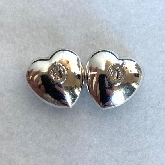 Sterling Silver 925 Italy 0.5" Hollow Puffy Heart Stud Earrings - Picture 8 of 16